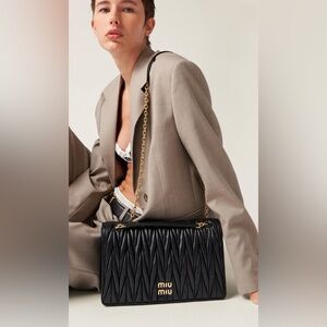 Miu Miu Matelasse Black Quilted Leather Shoulder Bag